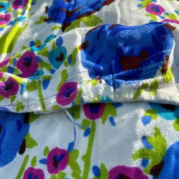 💙🩵💚Vintage, gorgeous floral, handmade caftan dress maxi mumu white blue - Picture 11 of 11